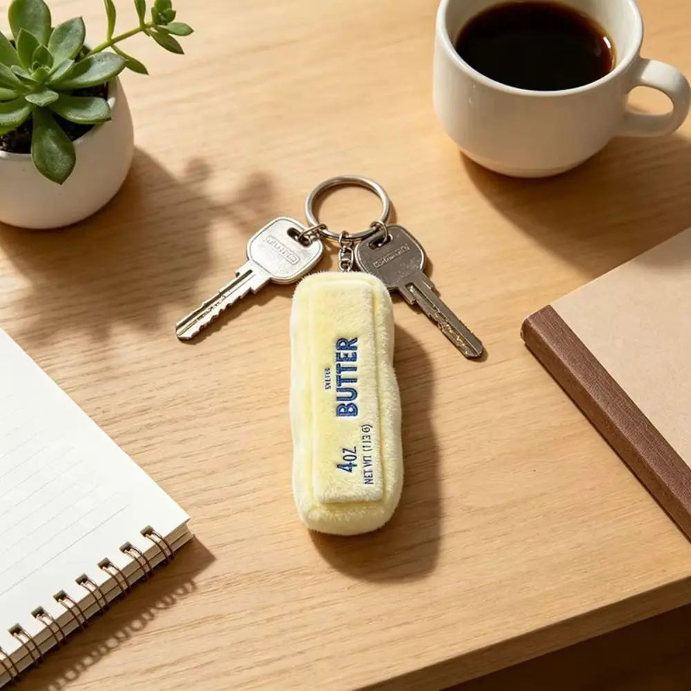 Cartoon Squishy Butter Stick Plush Keychains Squishy Texture Plush Butter Stress Relief Keychain Slow Rebound Toys Gifts