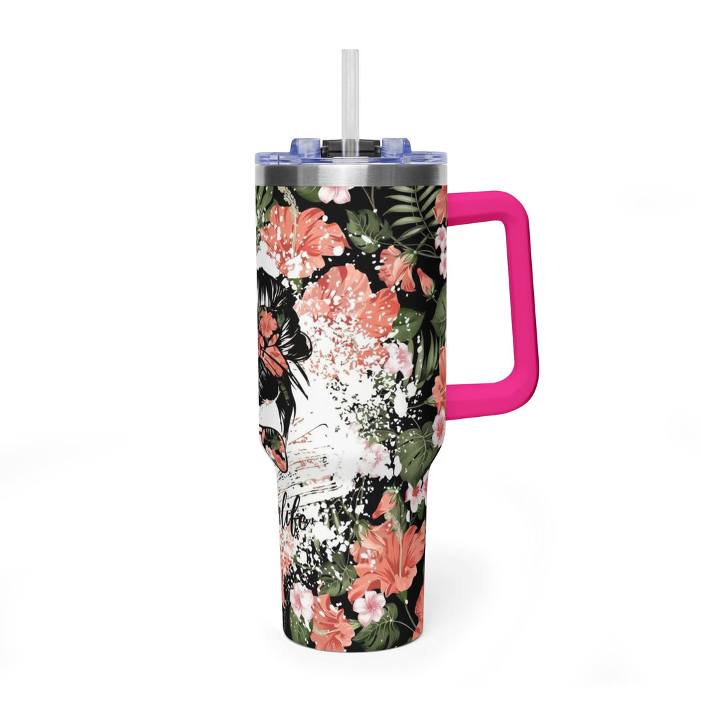 40oz Floral "Momlife" Vacuum Tumbler – Insulated Travel Mug with Straw
