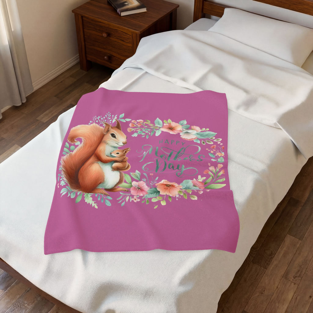 Mother's Day Squirrel Velveteen Plush Blanket – Floral Mom & Baby Design