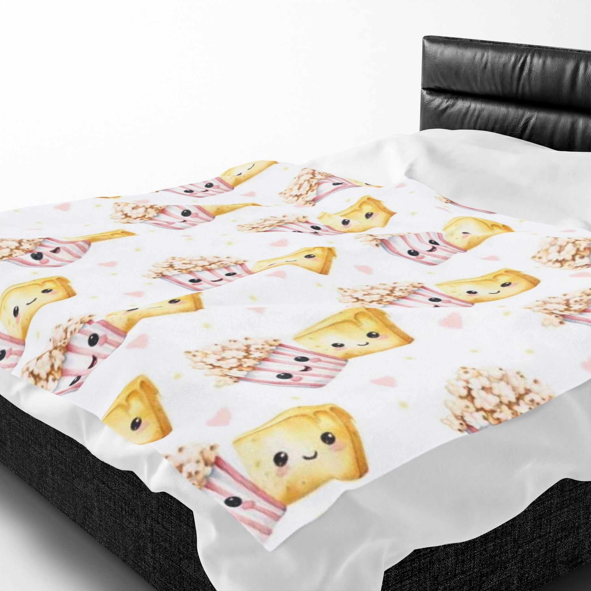 Cute Kawaii Popcorn & Cupcake Velveteen Plush Blanket