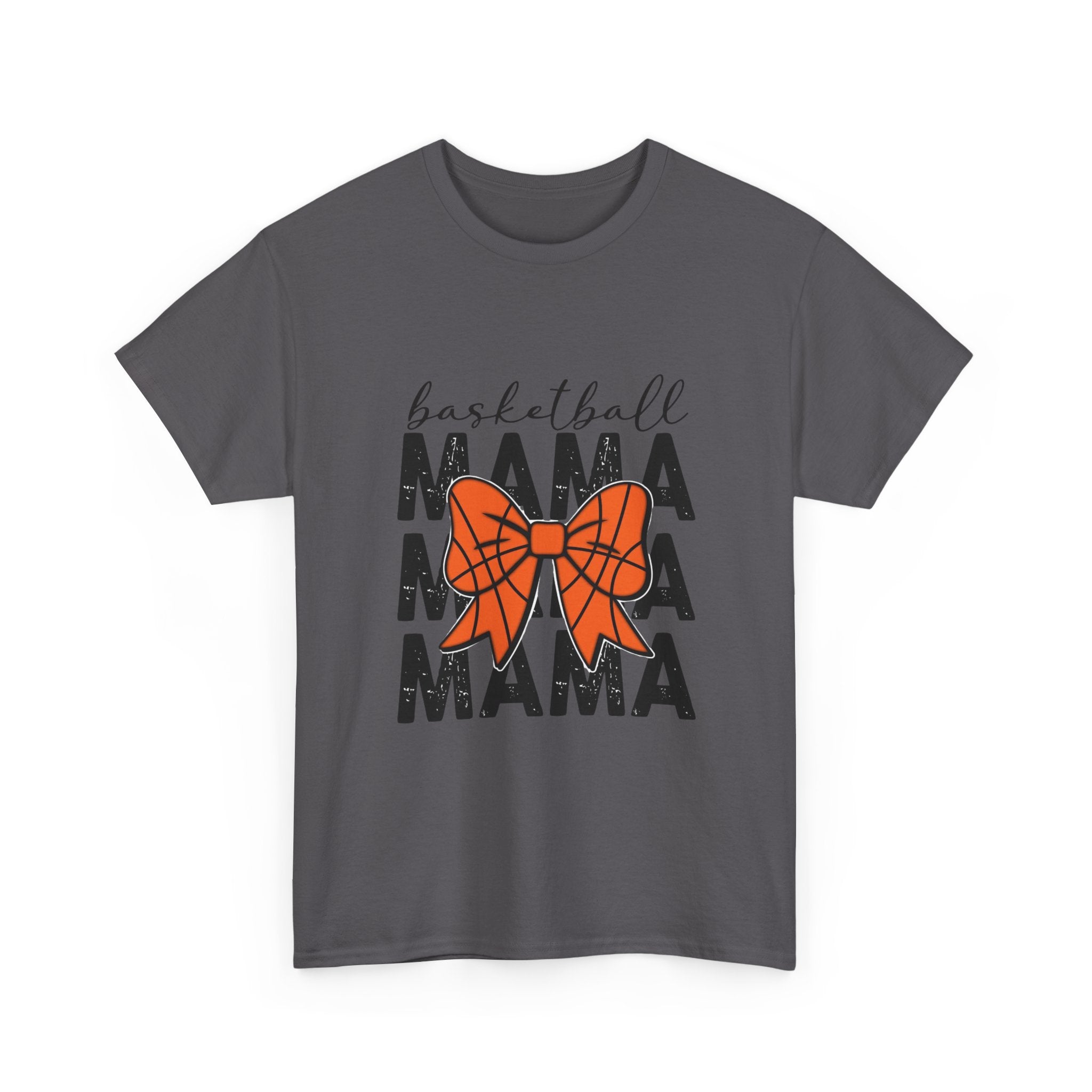 Basketball Mama T-Shirt — 'Basketball' Script with Orange Bow Design