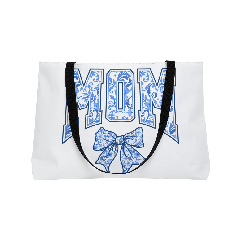 Mom Floral Bow Weekender Tote Bag – Mother's Day Gift, Floral Typography Beach Bag