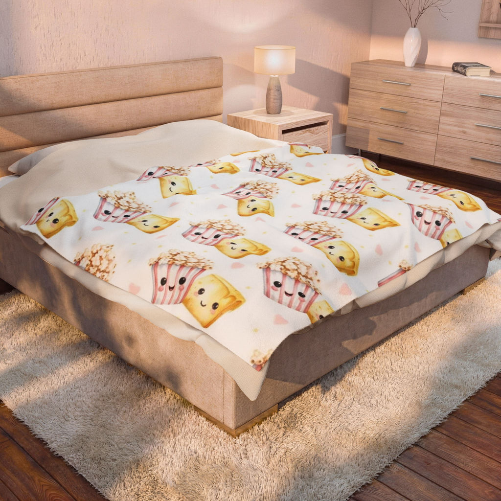 Cute Kawaii Popcorn & Cupcake Velveteen Plush Blanket