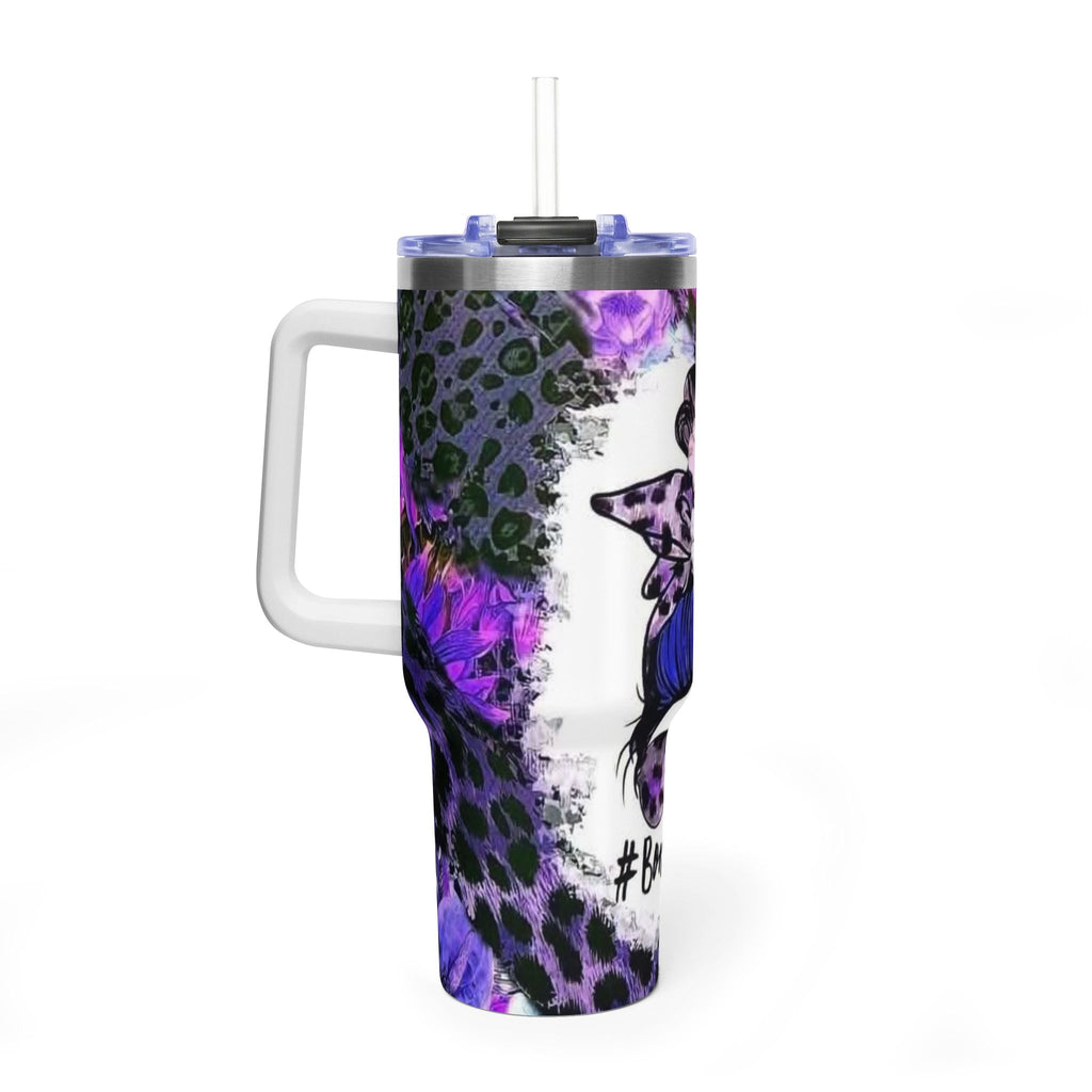 40oz Boss Mom Tumbler — Purple Leopard Floral Thermal Travel Mug