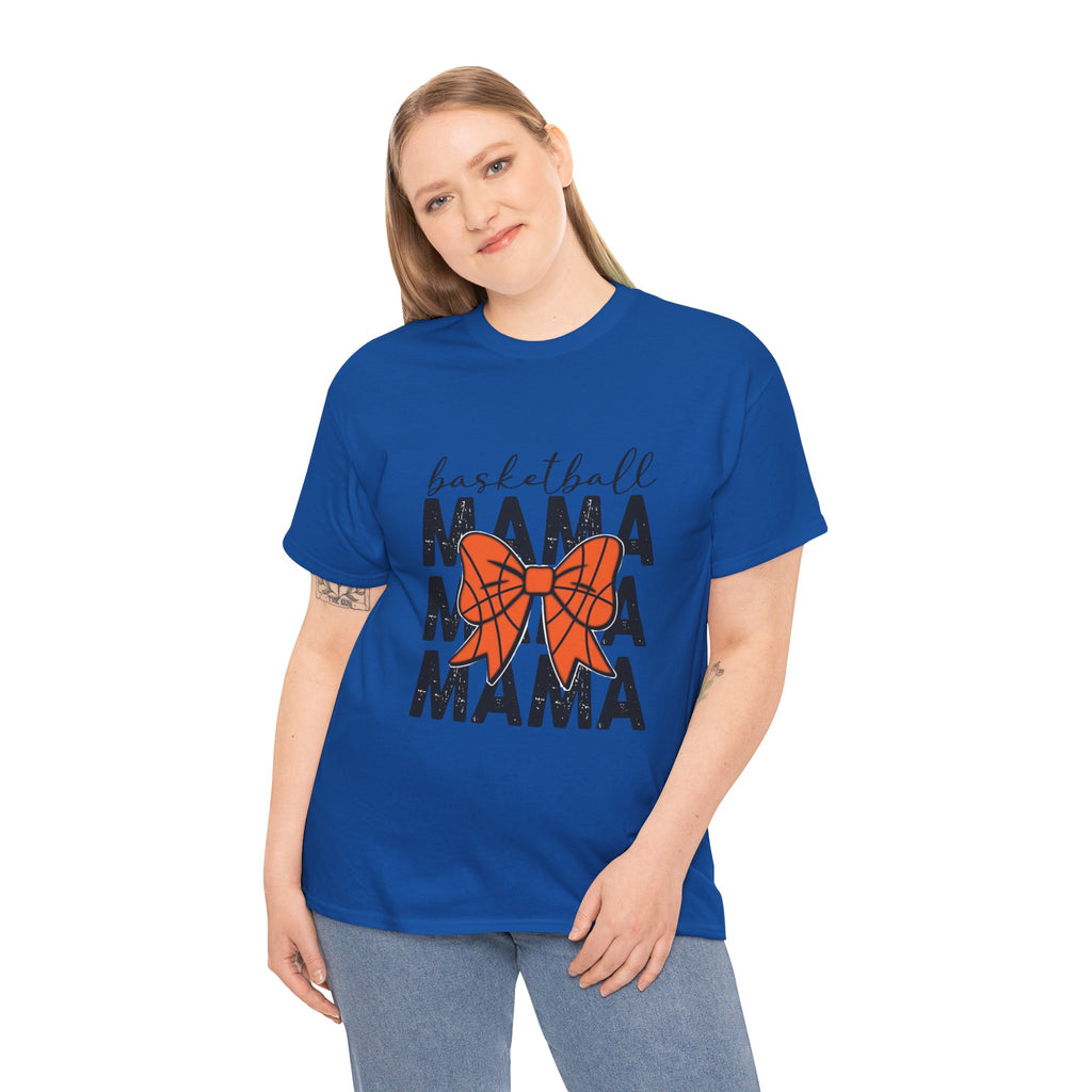 Basketball Mama T-Shirt — 'Basketball' Script with Orange Bow Design