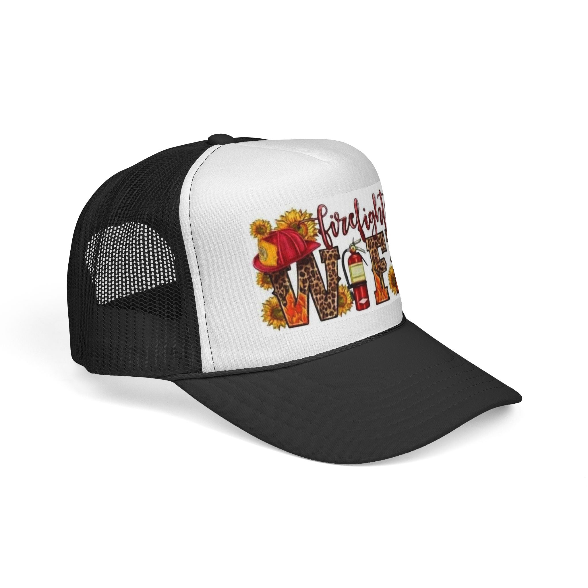 Firefighter Wife Trucker Cap | Floral Sunflower Helmet Design