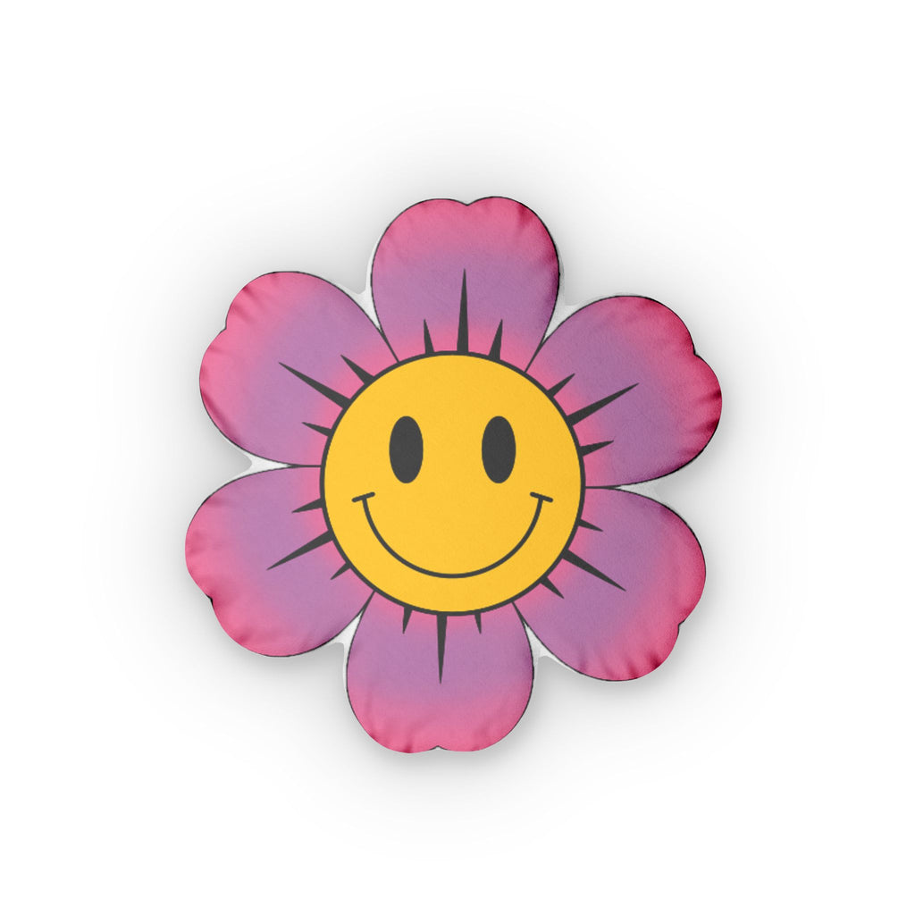 Smiley Flower Shaped Pillow — Cute Tie-Dye Floral Cushion