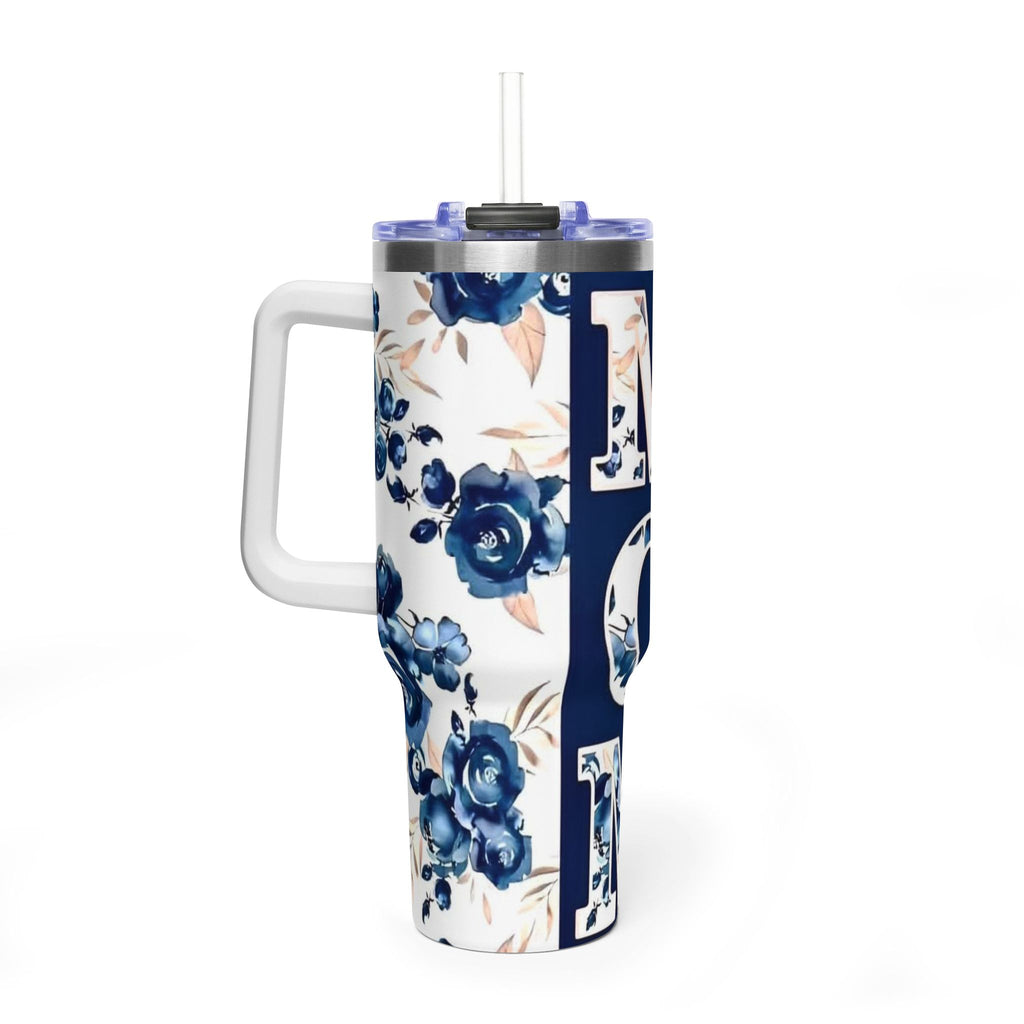 Mom Floral 40oz Vacuum Tumbler – Insulated Travel Mug for Mom, Blue Rose Mother's Day Gift