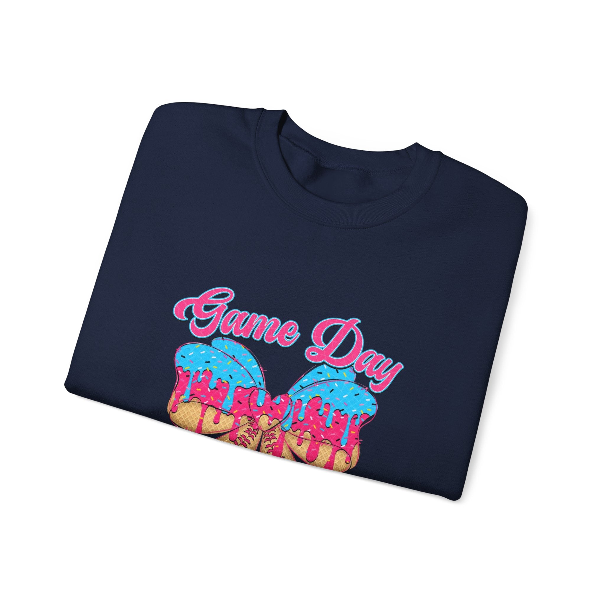 Game Day Cheerleader Sweatshirt — Pink & Blue Donut Bow Crewneck