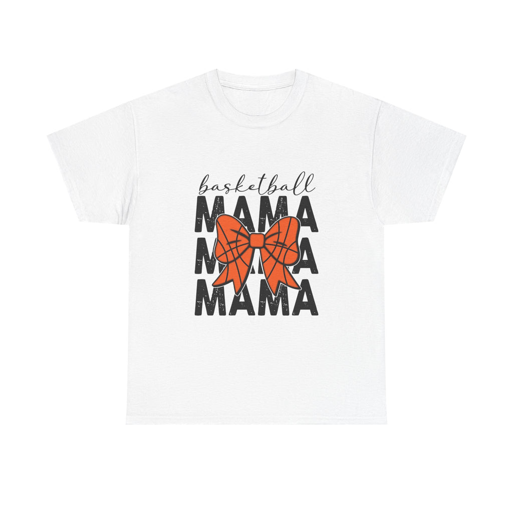 Basketball Mama T-Shirt — 'Basketball' Script with Orange Bow Design