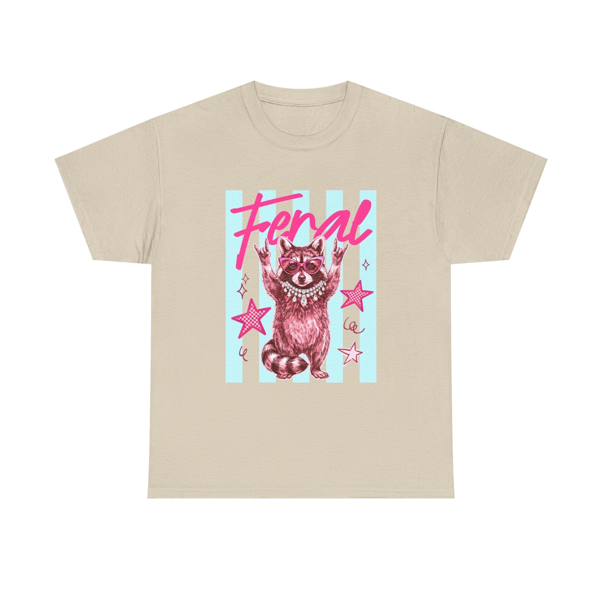 Feral Raccoon Graphic Tee - Retro Pink & Aqua Vintage Animal T-Shirt