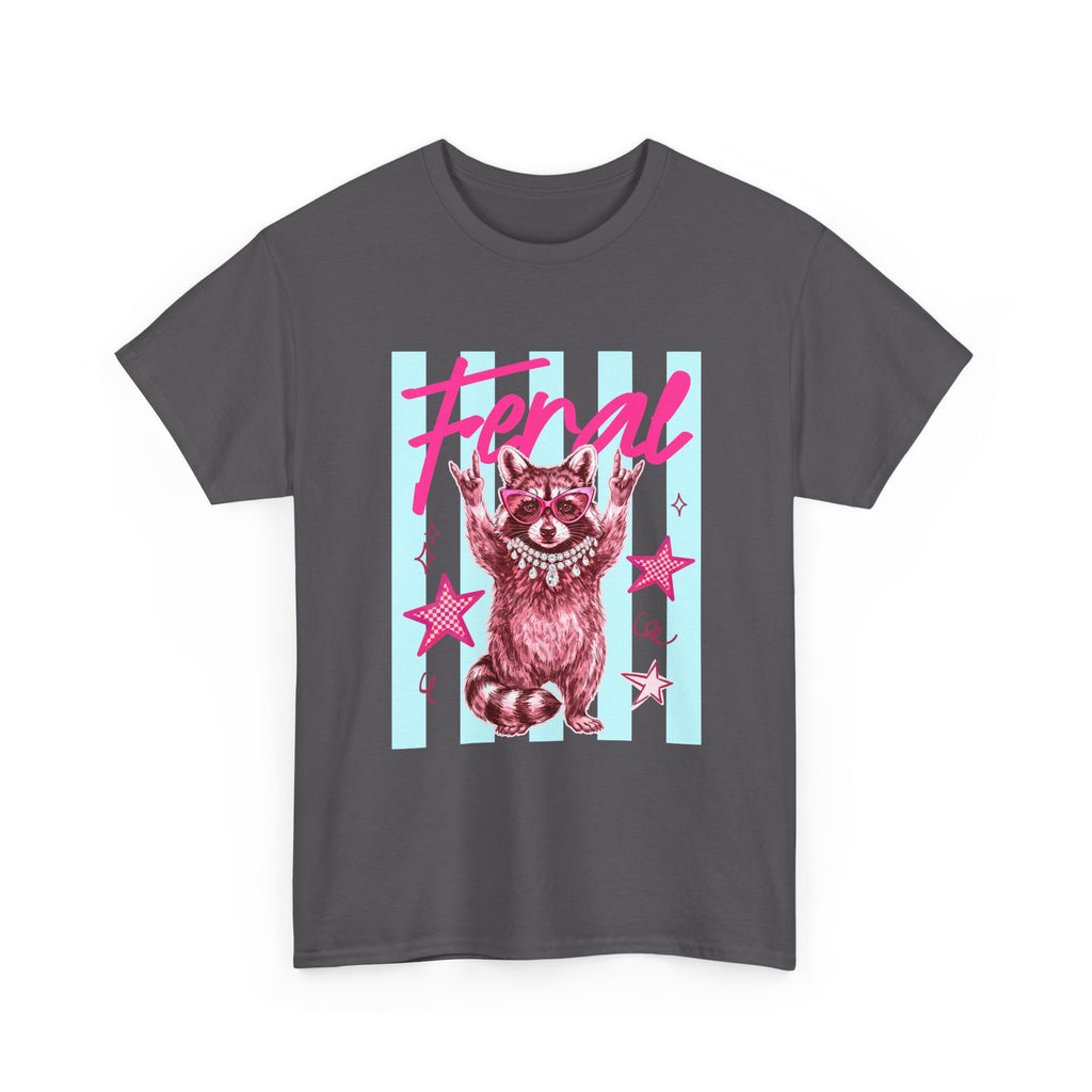 Feral Raccoon Graphic Tee - Retro Pink & Aqua Vintage Animal T-Shirt