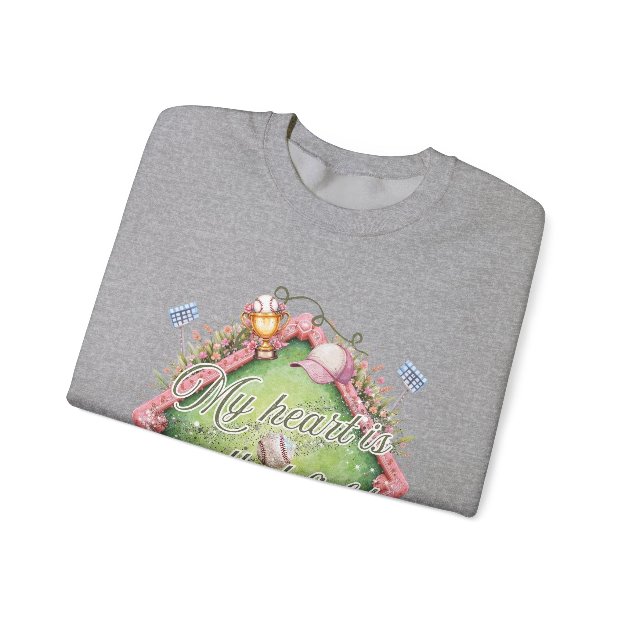 Baseball Field Floral Sweatshirt — “My heart’s on that field” Crewneck