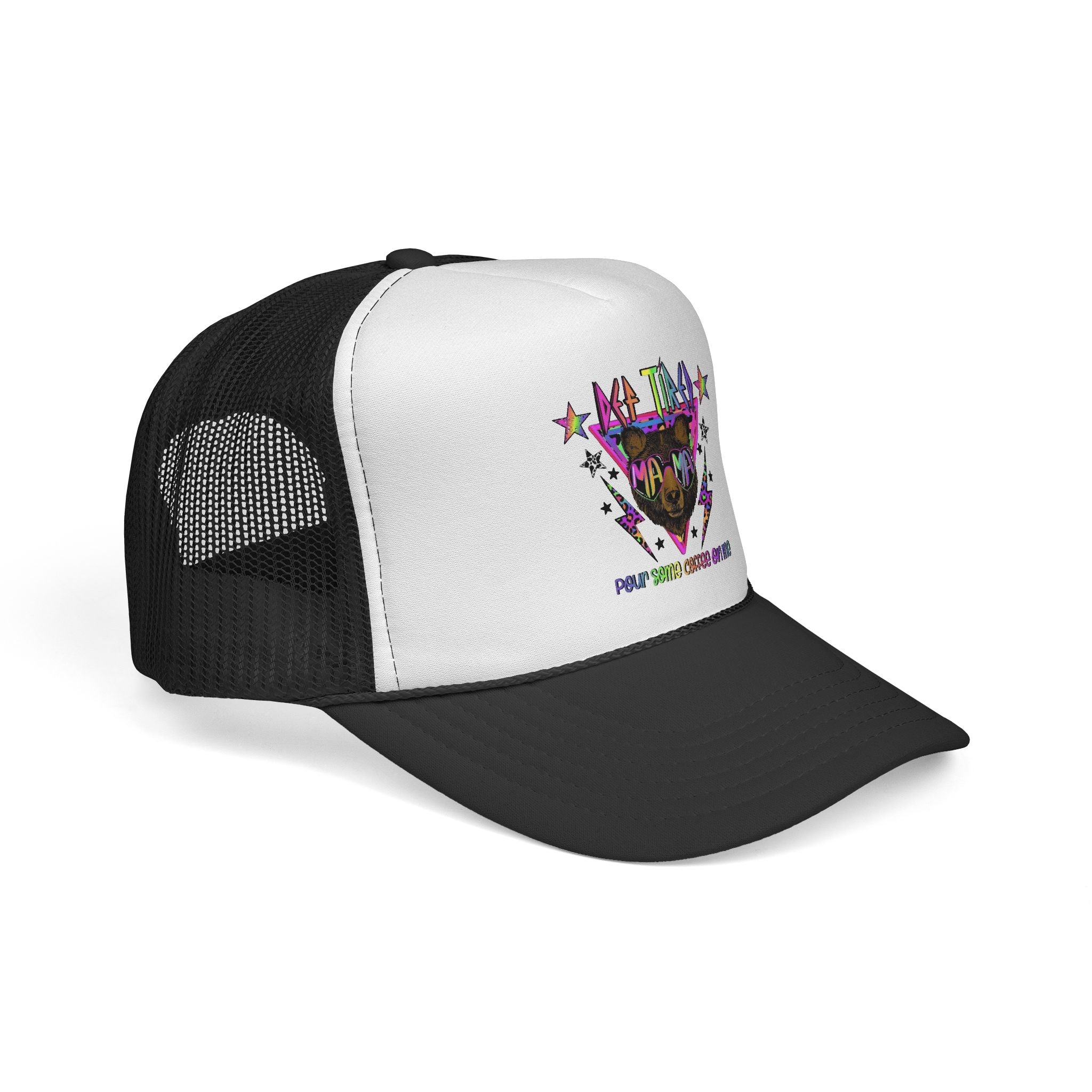 Neon Mountain Bear Trucker Cap | Retro Stars Graphic Trucker Cap