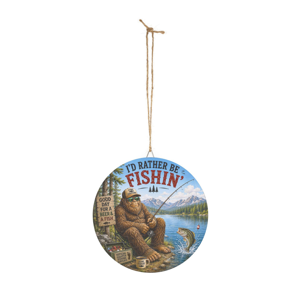 Round Wood Sign – “I’d Rather Be Fishin’” Rustic Fishing Lodge Decor
