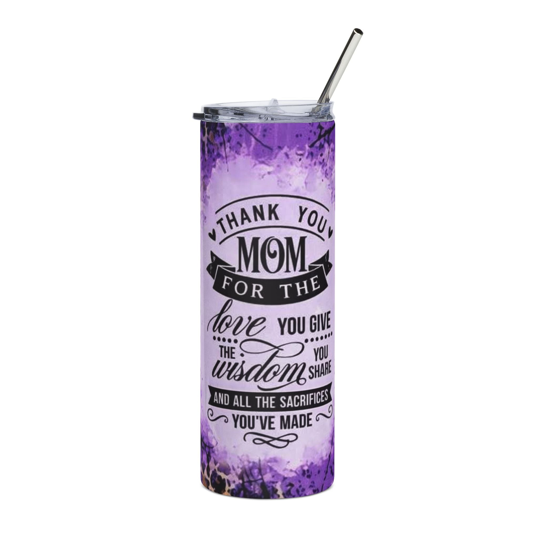 20oz Stainless Tumbler — "Thank You Mom" Purple Leopard Gift