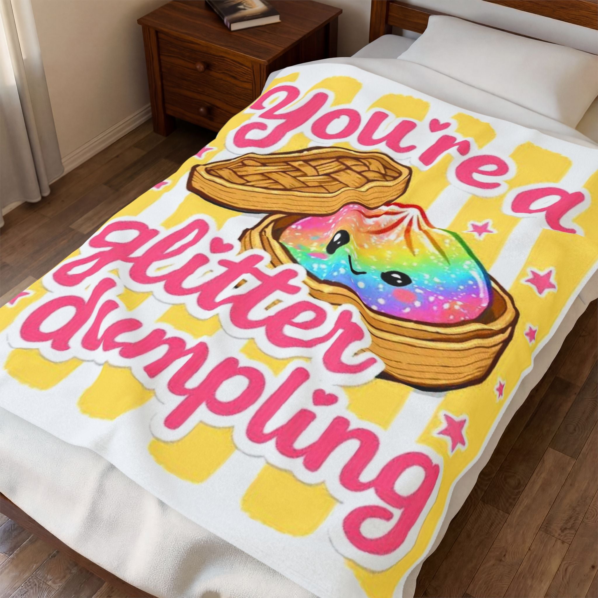 Velveteen Plush Blanket — "You're a Glitter Dumpling" Cute Kawaii Cozy Throw