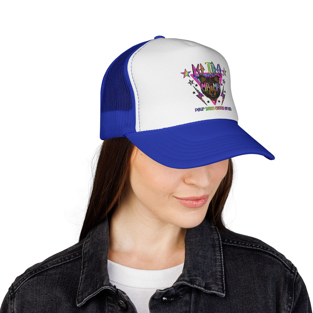 Neon Mountain Bear Trucker Cap | Retro Stars Graphic Trucker Cap