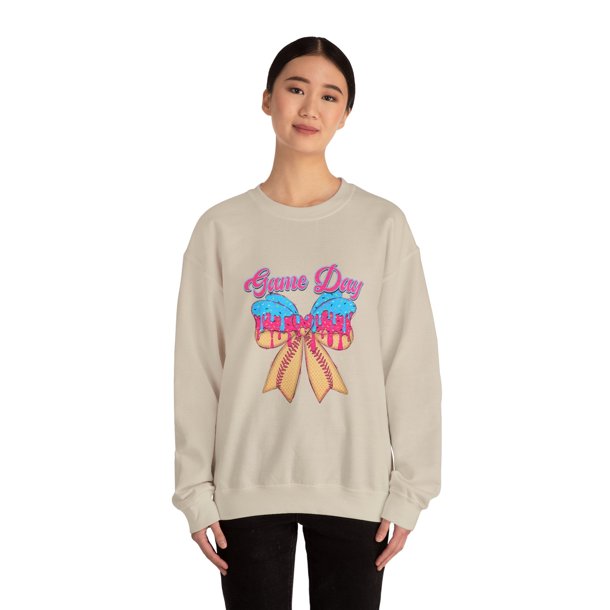 Game Day Cheerleader Sweatshirt — Pink & Blue Donut Bow Crewneck