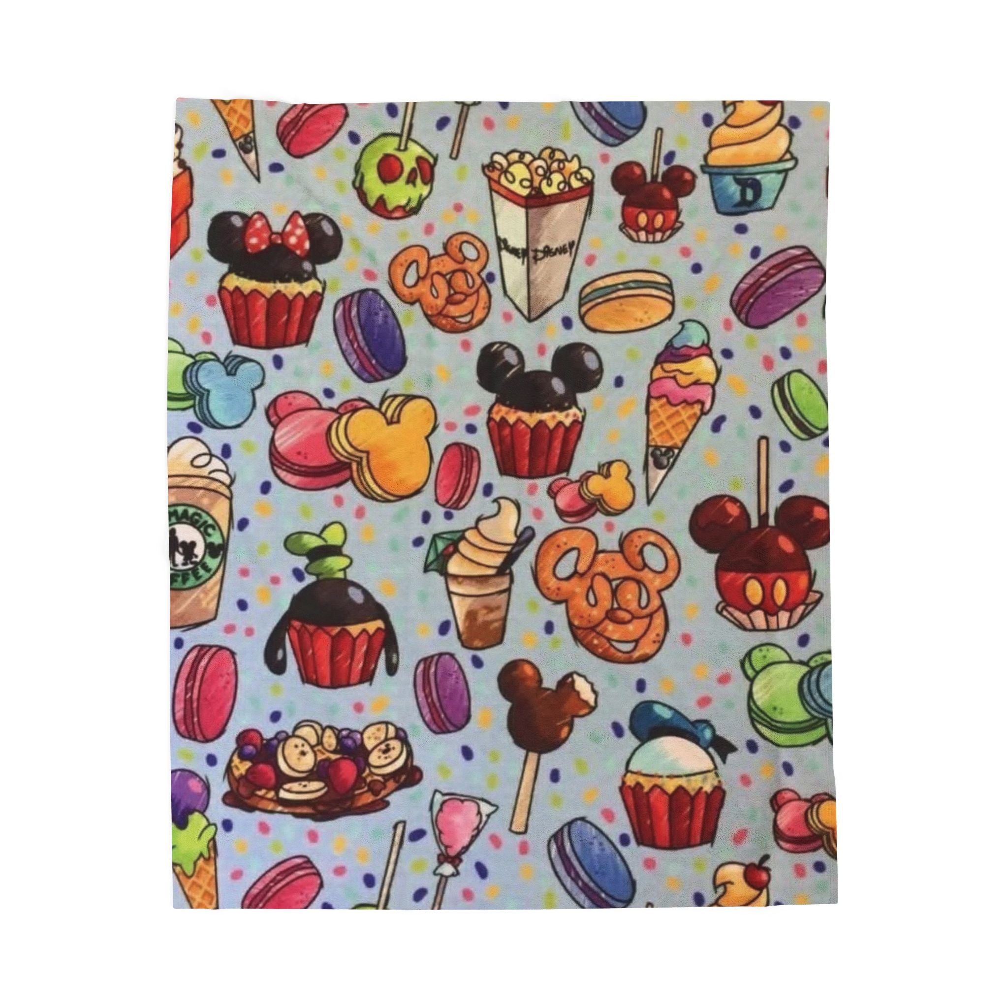 Plush Dessert Icons Velveteen Blanket — Cute Candy & Mickey Treats Throw