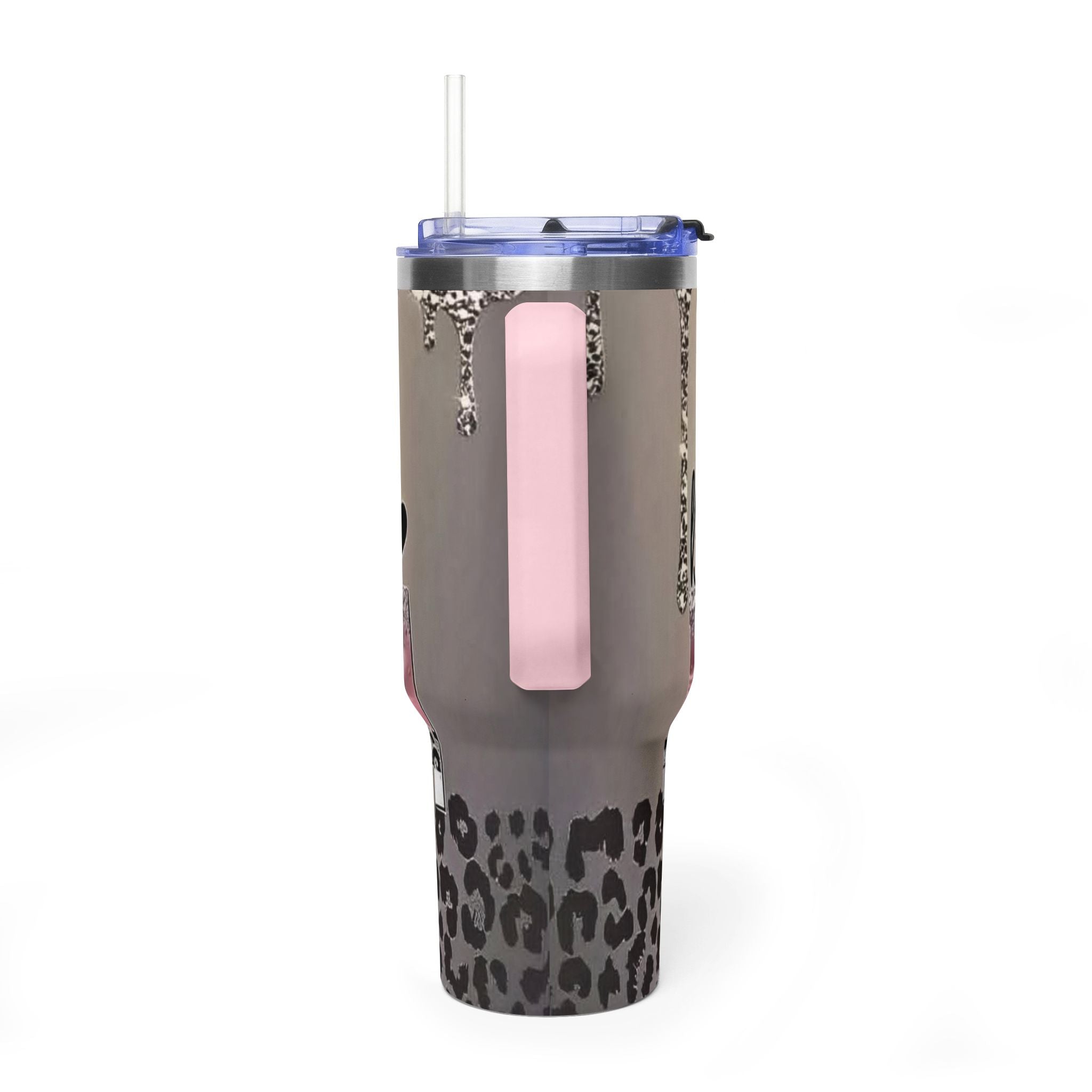 Blessed Leopard 40oz Vacuum Tumbler — Insulated Travel Cup with Glitter Drip Design