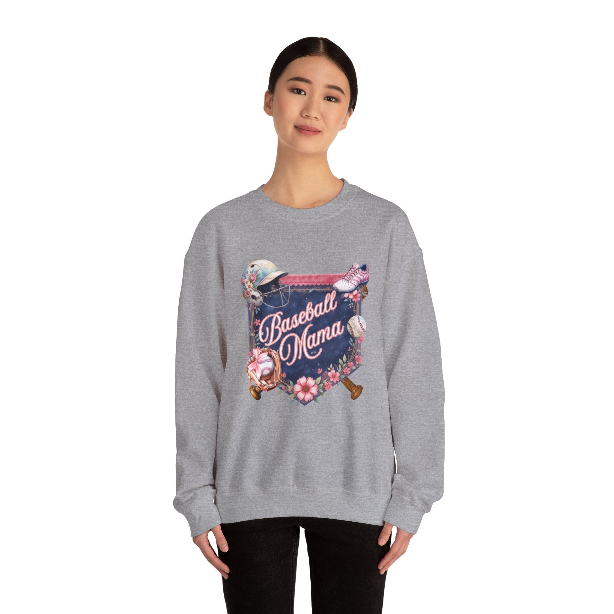 Baseball Mama Sweatshirt — Floral Helmet & Glove Crewneck for Moms