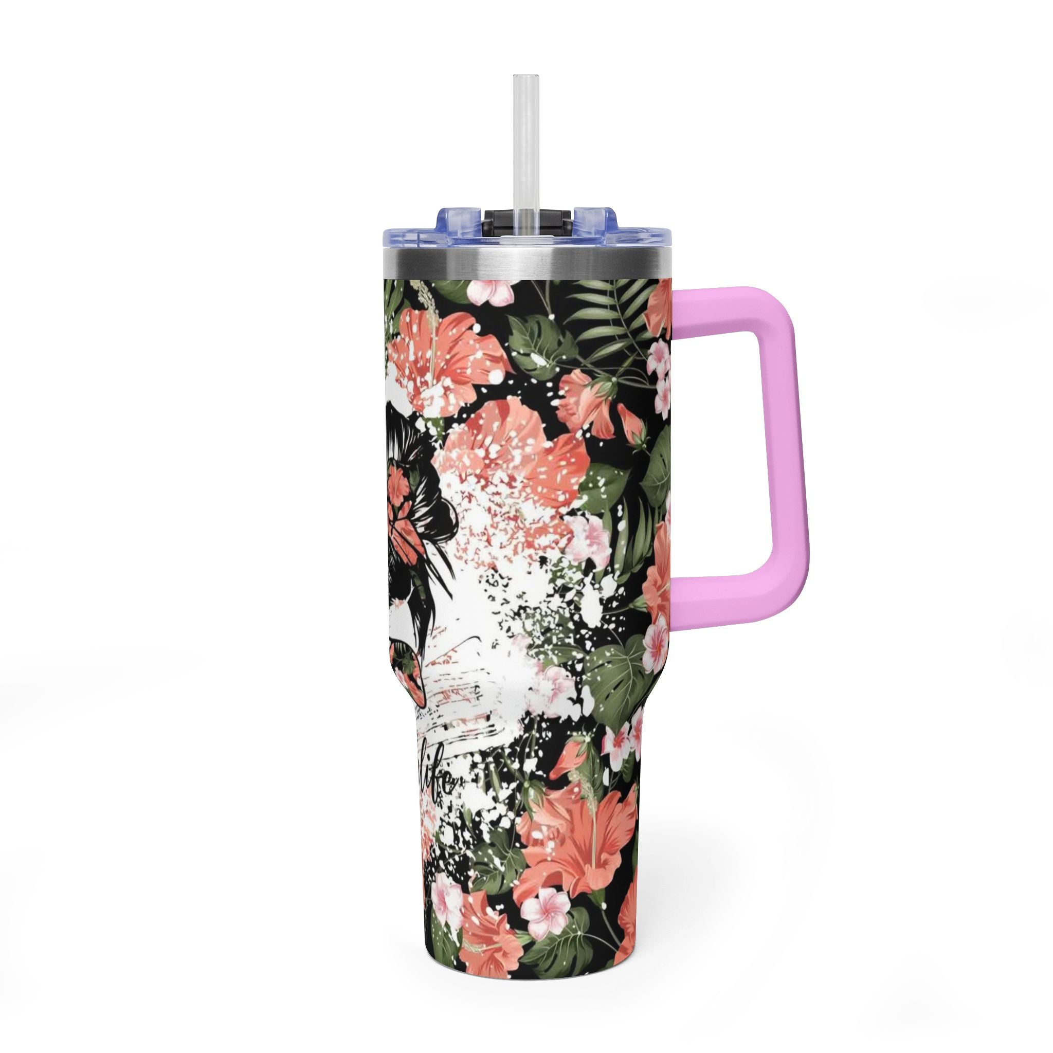 40oz Floral Mom Life Tumbler – Insulated Vacuum Travel Cup with Straw