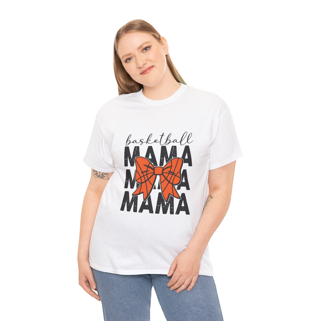 Basketball Mama T-Shirt — 'Basketball' Script with Orange Bow Design