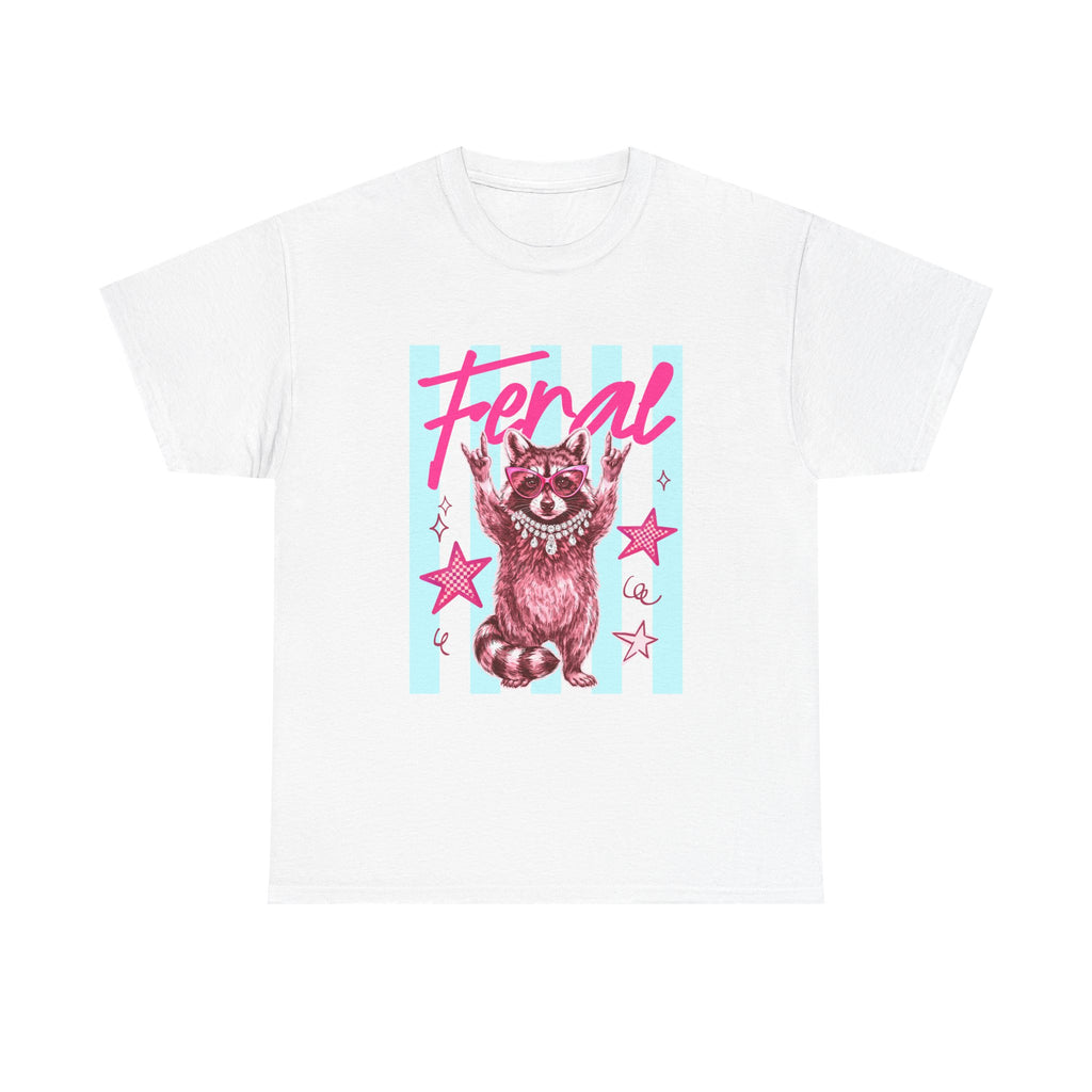 Feral Raccoon Graphic Tee - Retro Pink & Aqua Vintage Animal T-Shirt