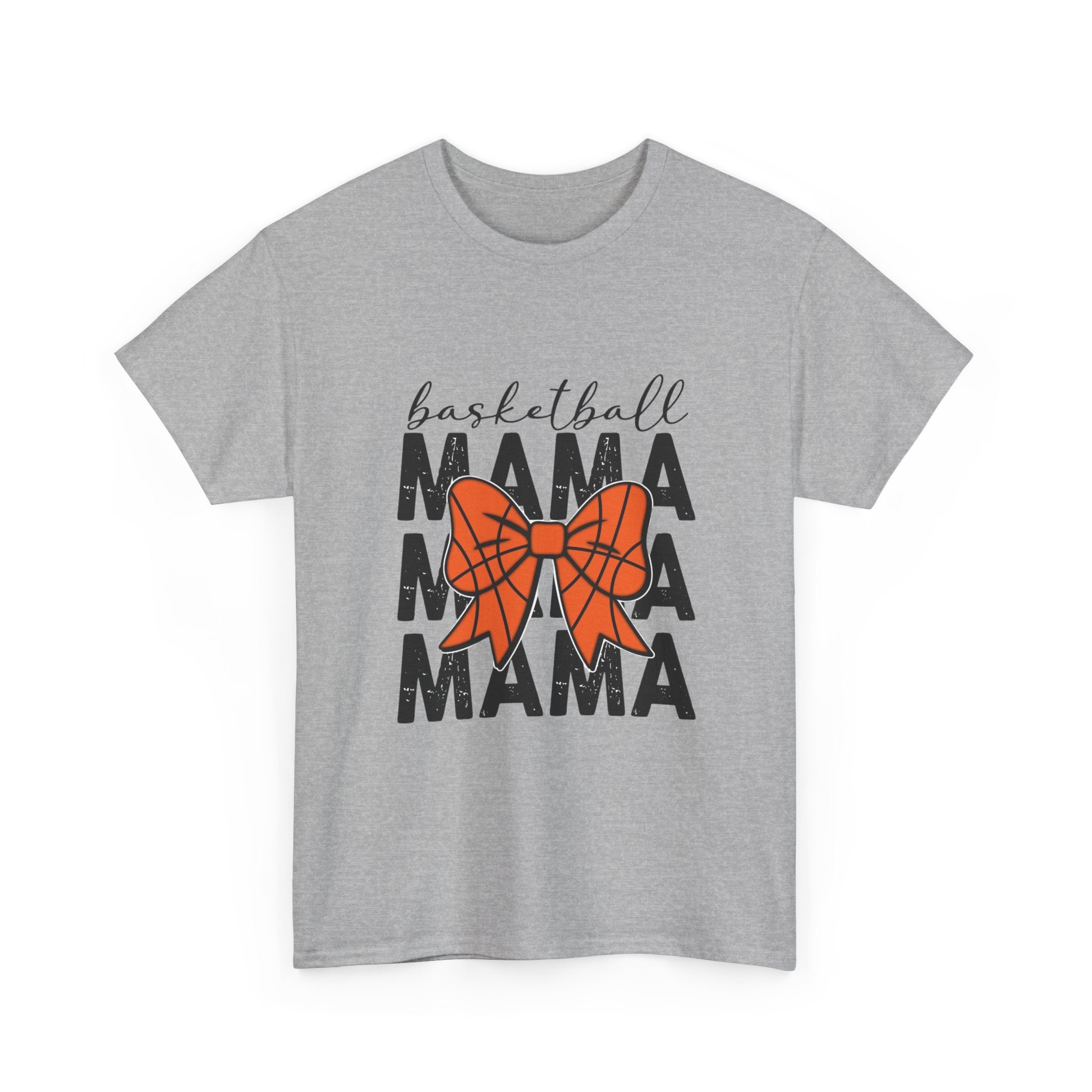 Basketball Mama T-Shirt — 'Basketball' Script with Orange Bow Design