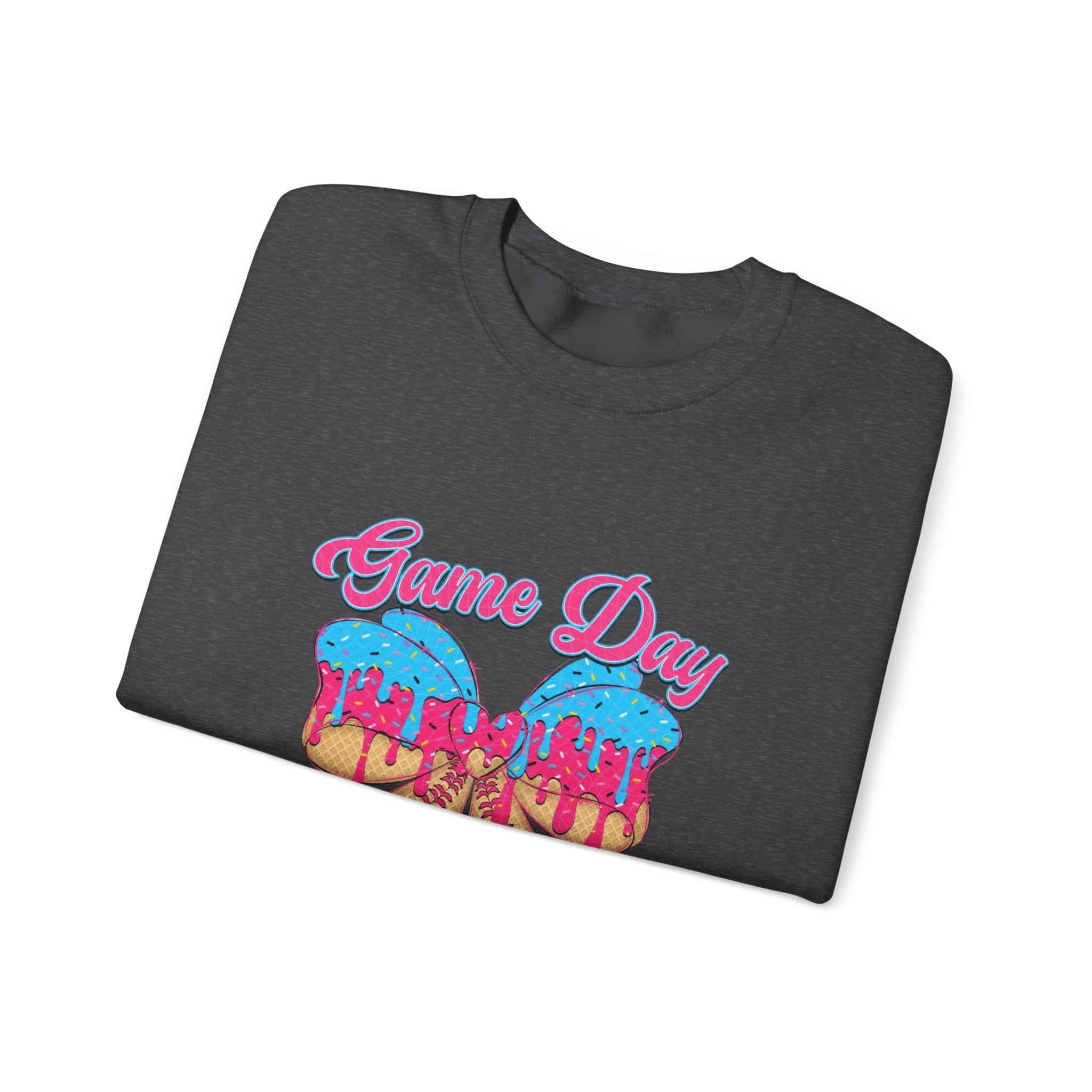 Game Day Cheerleader Sweatshirt — Pink & Blue Donut Bow Crewneck