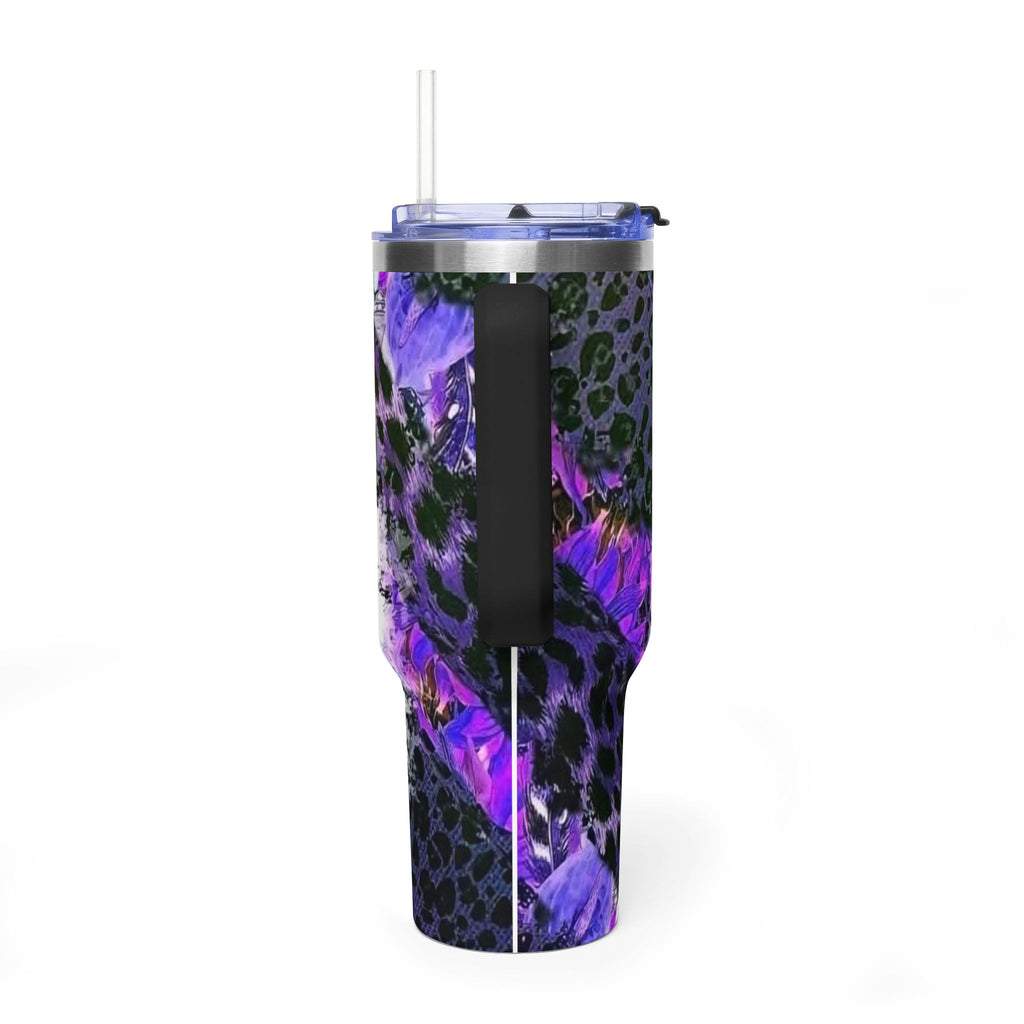40oz Boss Mom Tumbler — Purple Leopard Floral Thermal Travel Mug