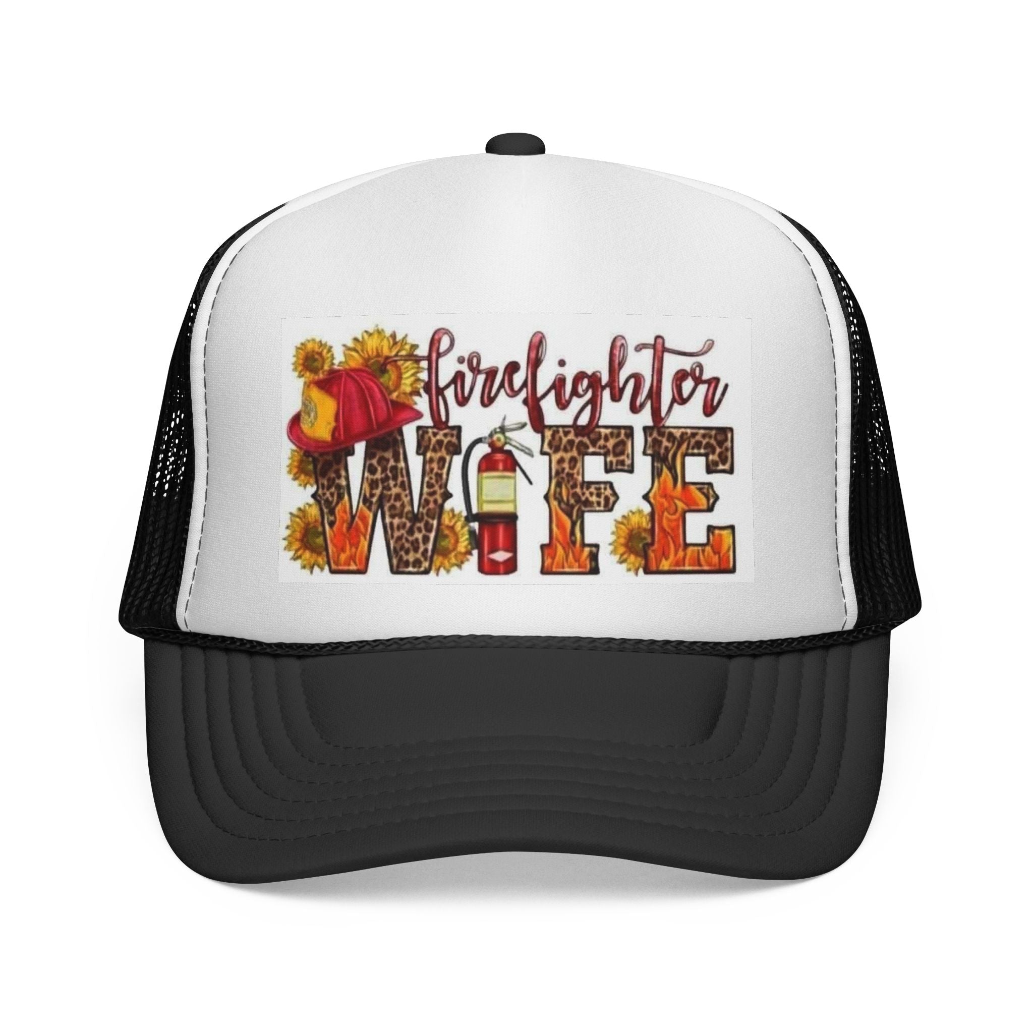 Firefighter Wife Trucker Cap | Floral Sunflower Helmet Design
