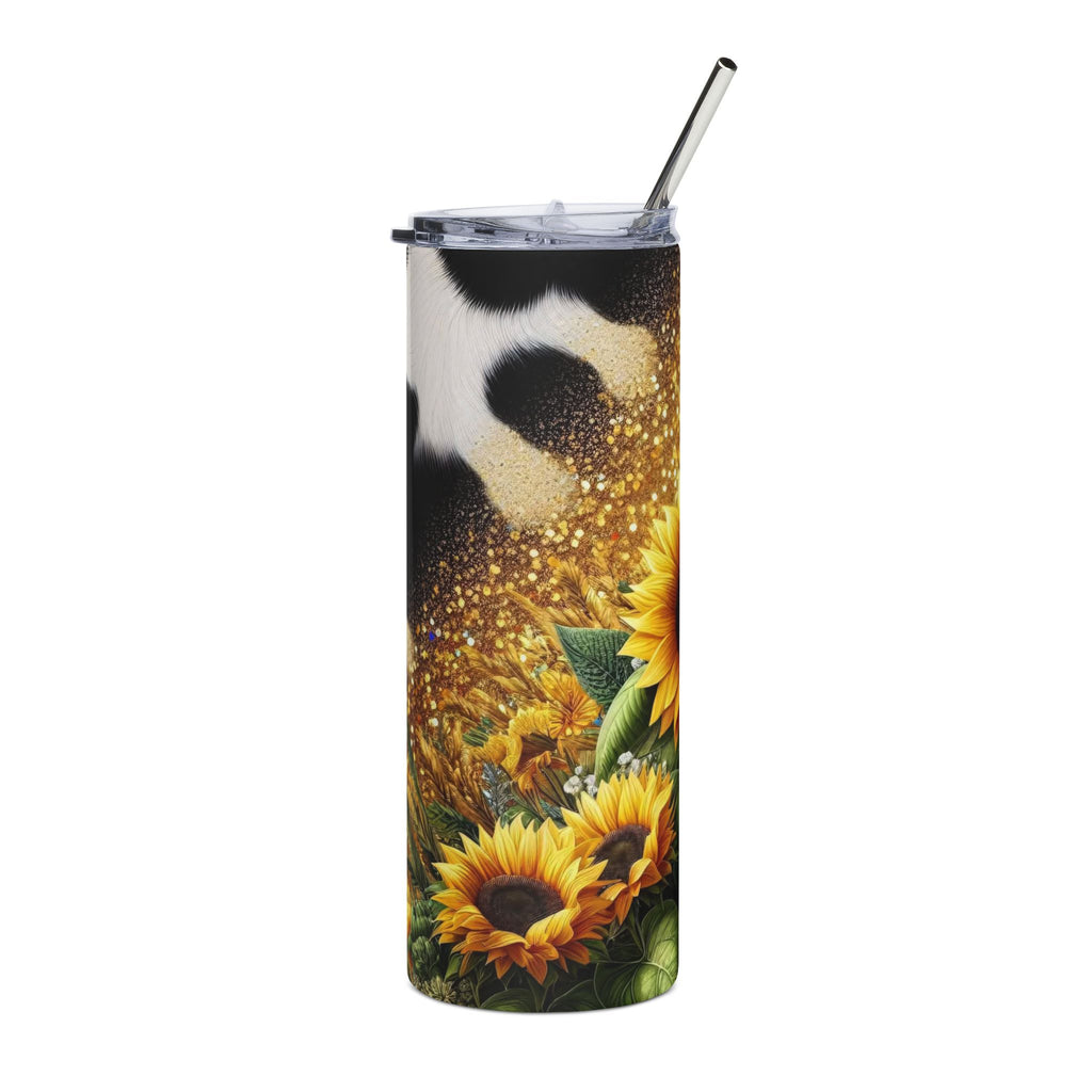 Sunflower Cow Print 20oz Stainless Steel Tumbler – Floral Farmhouse Insulated Cup
