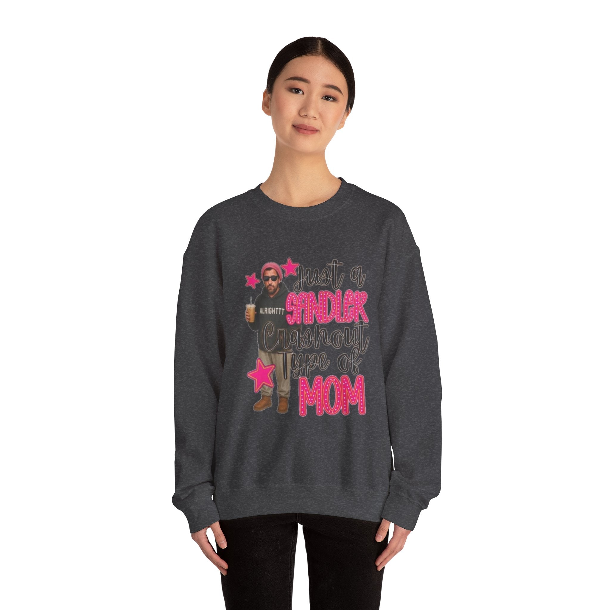 Crewneck Sweatshirt — “Just a Tinder Swipe Away Type of Mom” Funny Mom Graphic