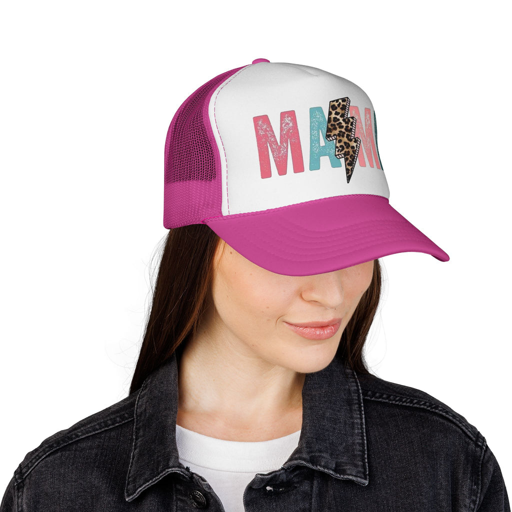 Mama Lightning Bolt Trucker Cap | Leopard Print Mama Hat