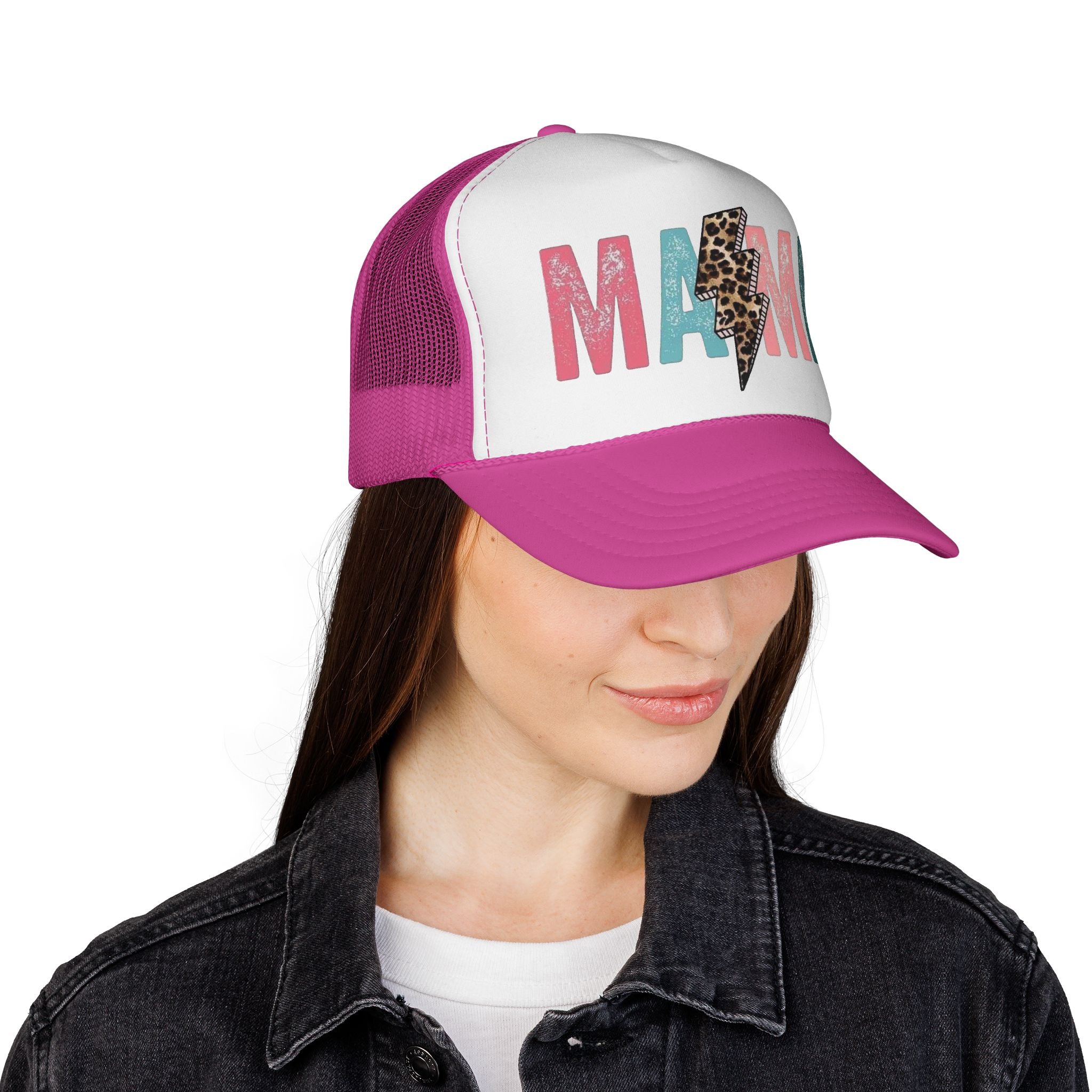 Mama Lightning Bolt Trucker Cap | Leopard Print Mama Hat