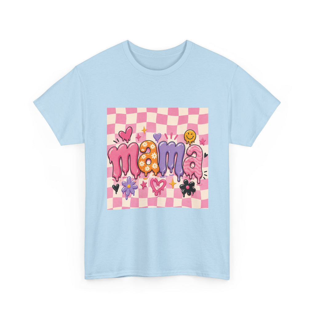 Mama Checkerboard Graphic Tee — Cute Pink Heart & Flower Mother's Day Shirt
