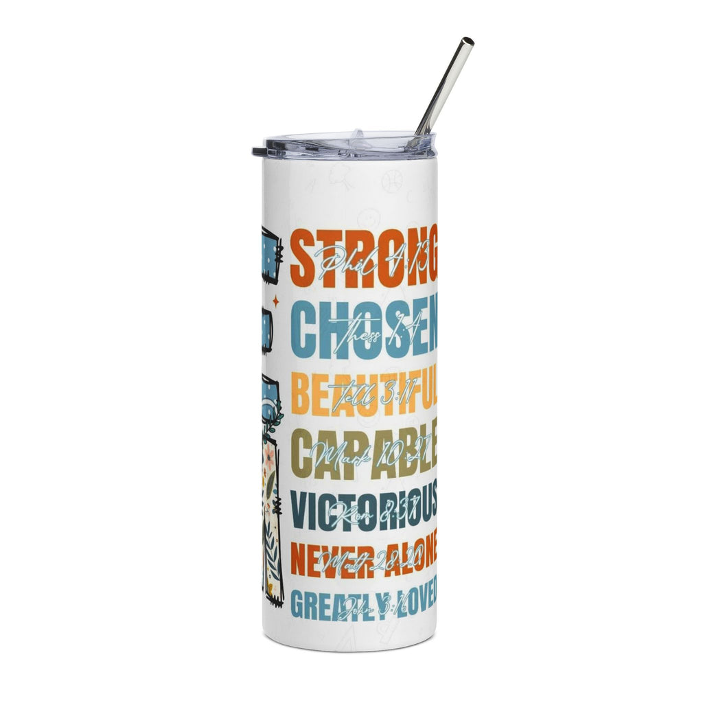 20oz Stainless Steel Tumbler — 'She Is Strong' Floral Comfort Quote Travel Mug