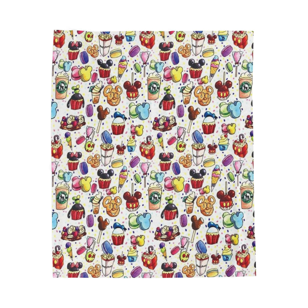 Disney Park Snacks Pattern Velveteen Plush Blanket – Cozy Theme Park Treats Throw