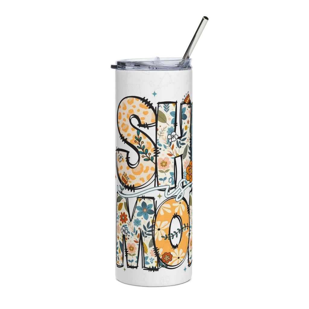 20oz Stainless Steel Tumbler — 'She Is Strong' Floral Comfort Quote Travel Mug