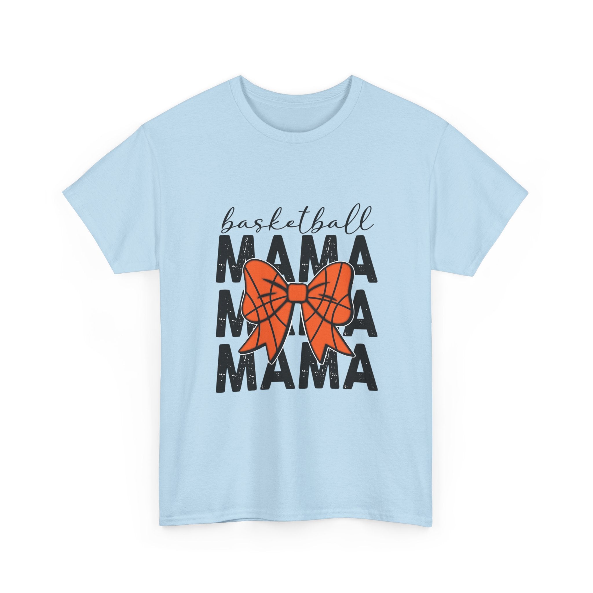 Basketball Mama T-Shirt — 'Basketball' Script with Orange Bow Design