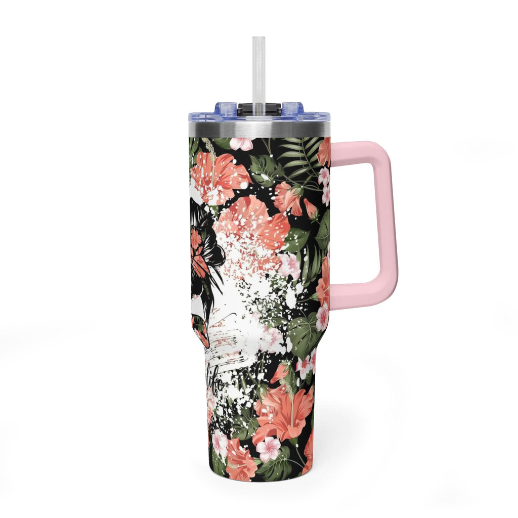 40oz Floral Mom Life Tumbler – Insulated Vacuum Travel Cup with Straw
