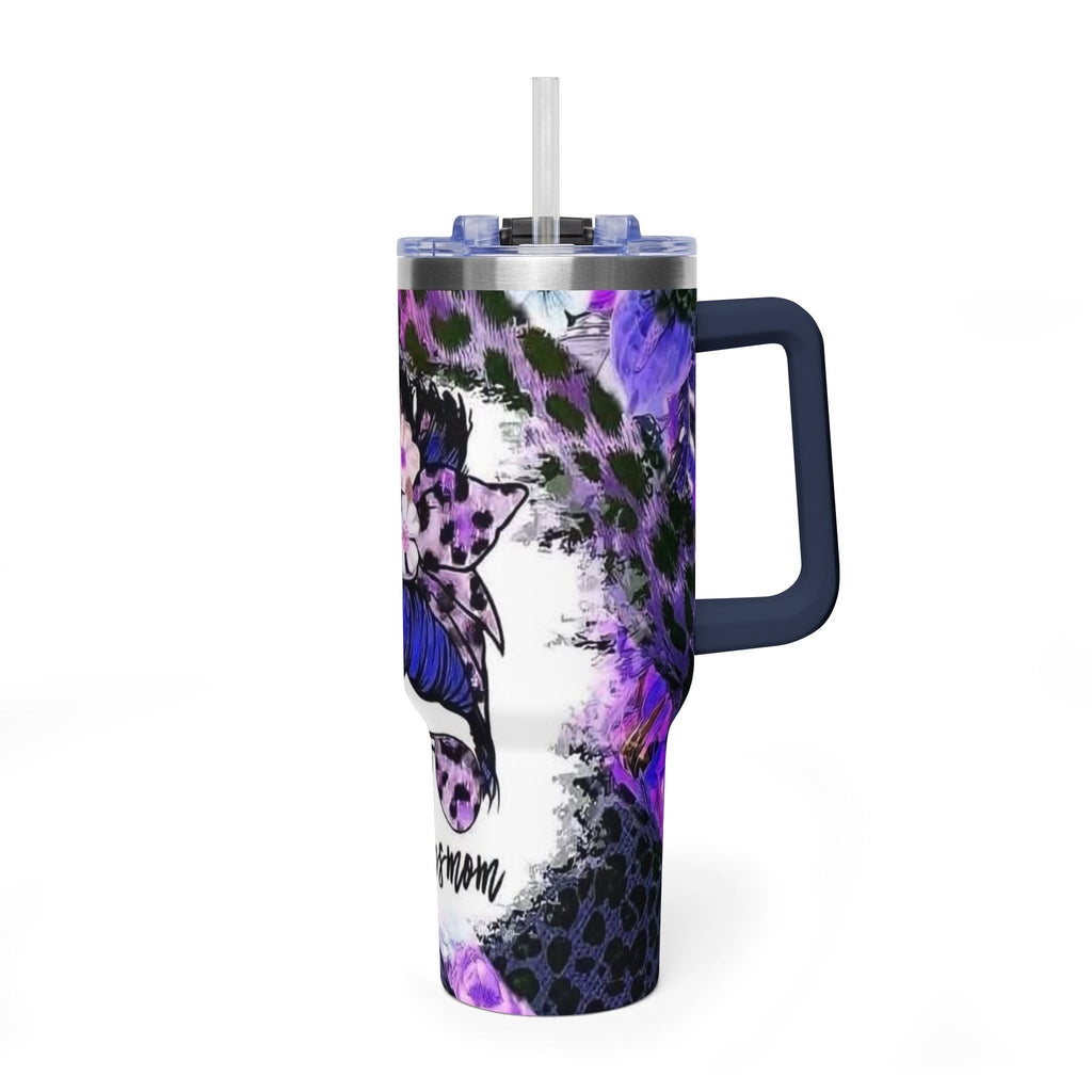 40oz Boss Mom Tumbler — Purple Leopard Floral Thermal Travel Mug