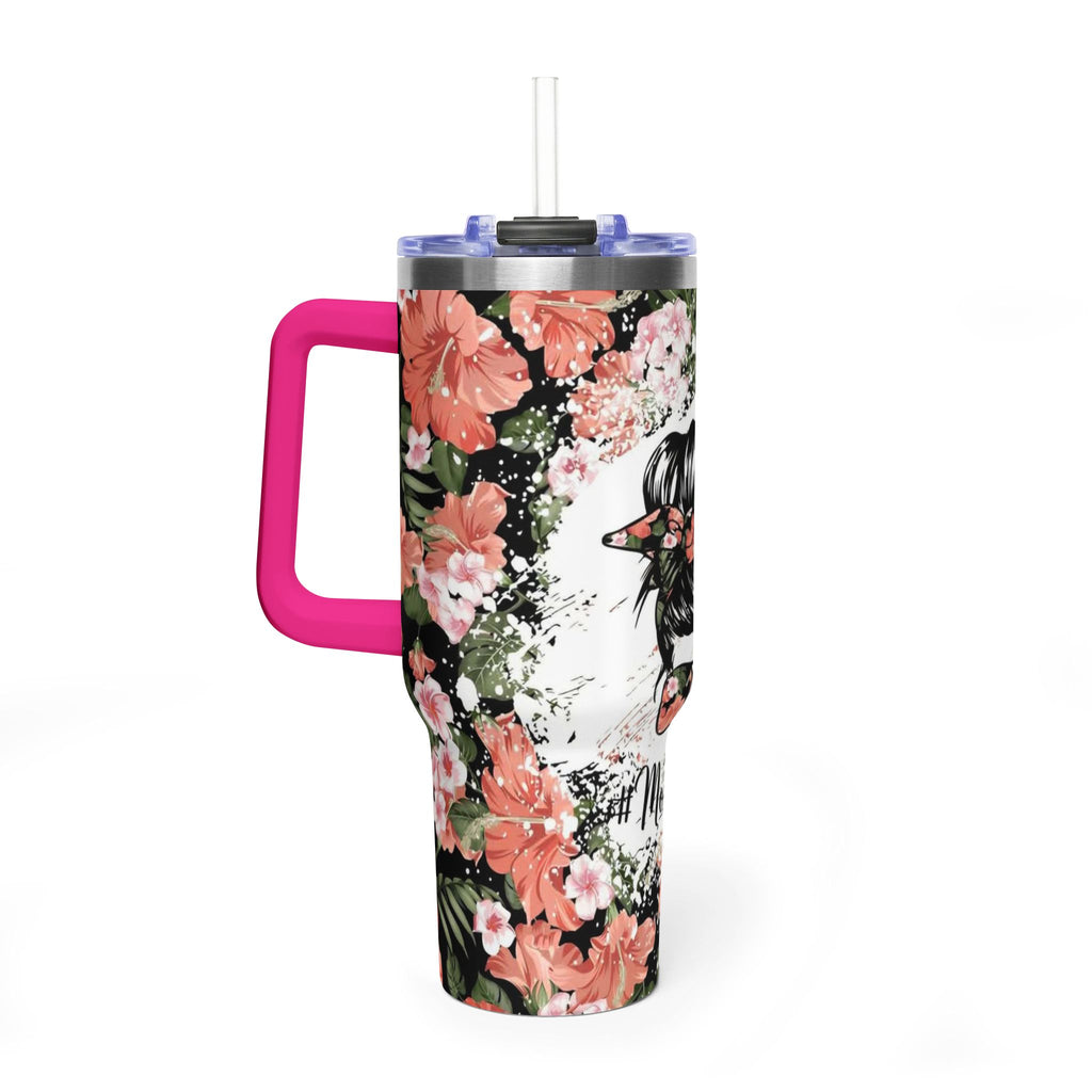 40oz Floral Mom Life Tumbler – Insulated Vacuum Travel Cup with Straw