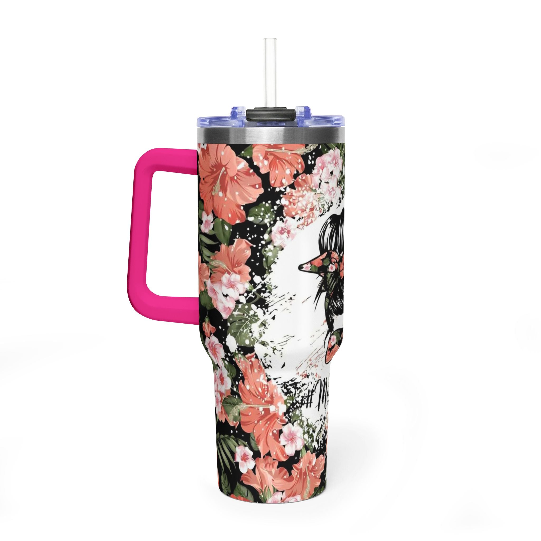 40oz Floral Mom Life Tumbler – Insulated Vacuum Travel Cup with Straw