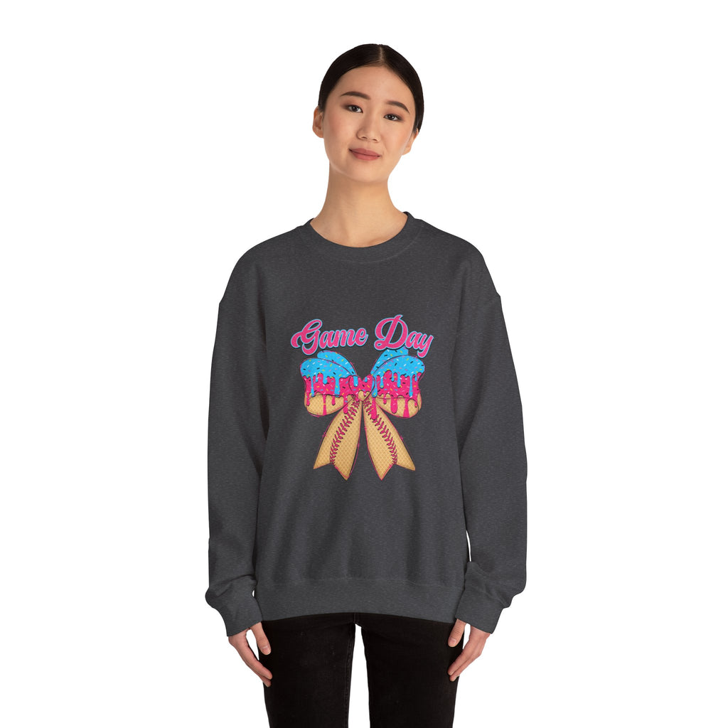 Game Day Cheerleader Sweatshirt — Pink & Blue Donut Bow Crewneck