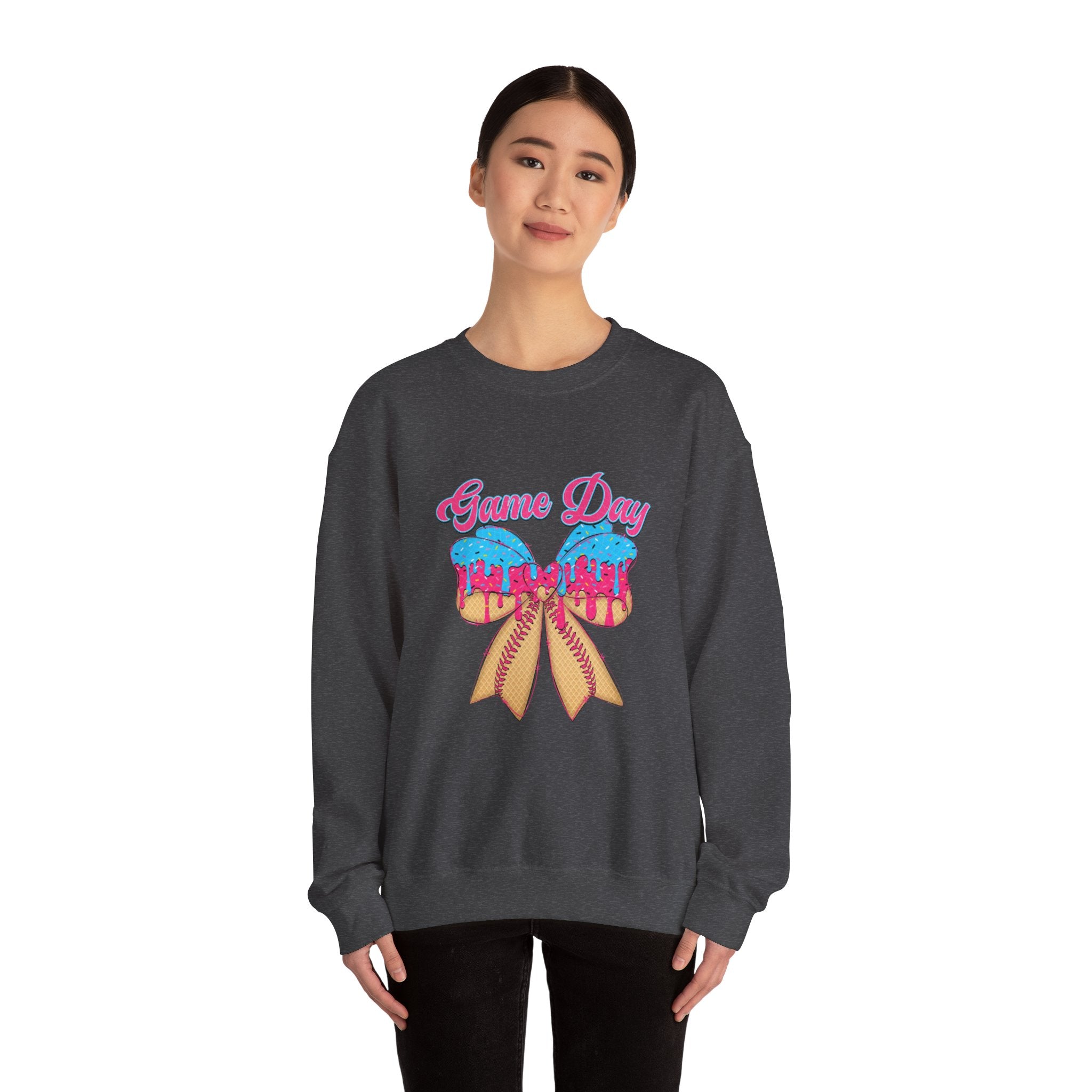 Game Day Cheerleader Sweatshirt — Pink & Blue Donut Bow Crewneck