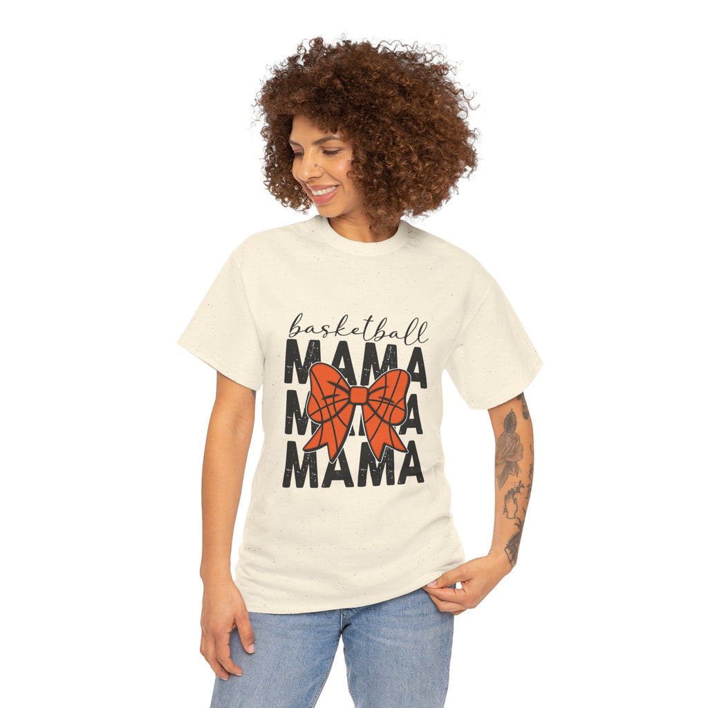 Basketball Mama T-Shirt — 'Basketball' Script with Orange Bow Design