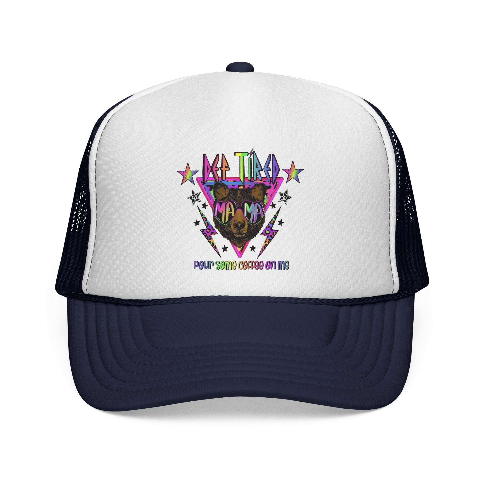 Neon Mountain Bear Trucker Cap | Retro Stars Graphic Trucker Cap